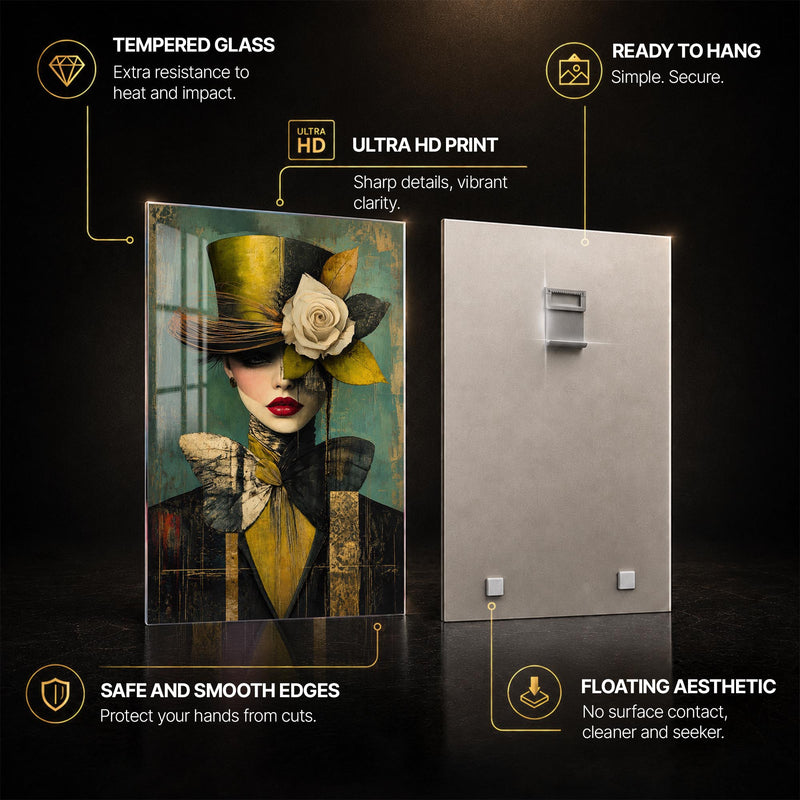 Gilded Rose Muse — tempered glass, ultra HD print, ready to hang