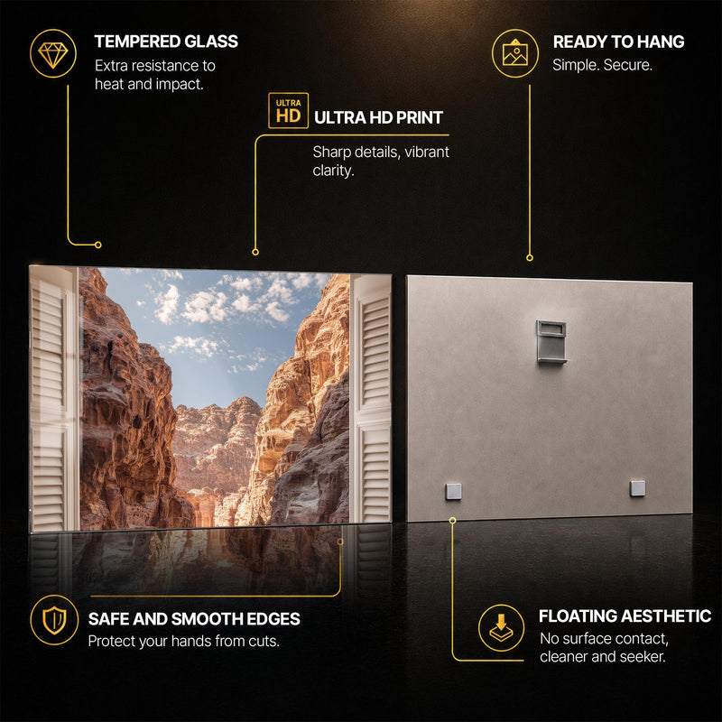 Desert Canyon Vista — tempered glass, ultra HD print, ready to hang