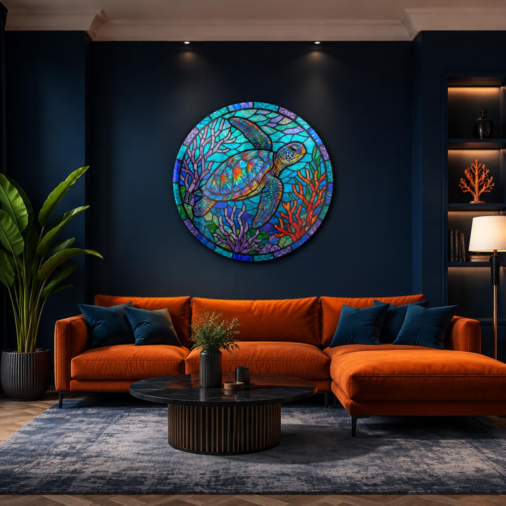 Rainbow Sea Turtle — tempered glass, ultra HD print, ready to hang