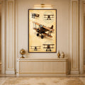Vintage Biplane Studies with walnut frame
