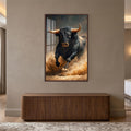 Charging Black Bull with walnut frame
