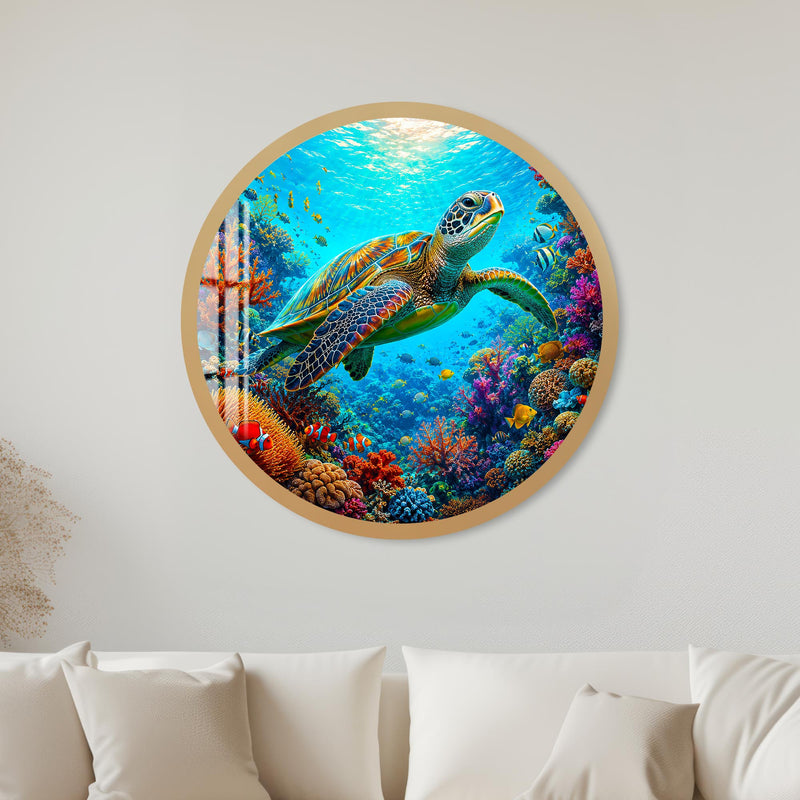 Tropical Sea Turtle with gold frame