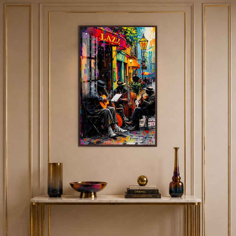 Jazz Street Corner with walnut frame