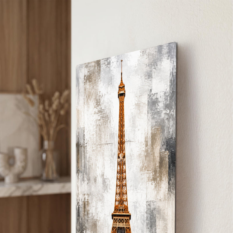Golden Eiffel Tower close-up angled detail