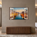 Venetian Canal Window with walnut frame
