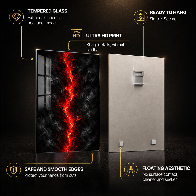 Molten Rift — tempered glass, ultra HD print, ready to hang