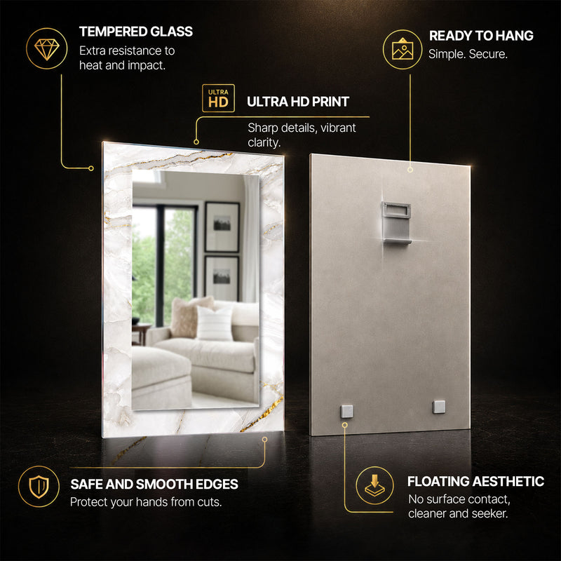 Ivory Gold Marble — tempered glass, ultra HD print, ready to hang