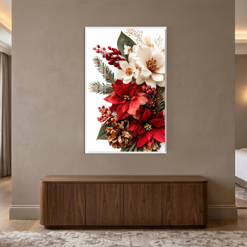 Festive Poinsettia Bouquet with white frame