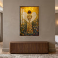 Golden Garden Angel with walnut frame