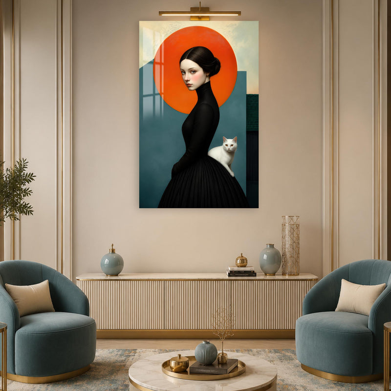 Lady With White Cat lifestyle view