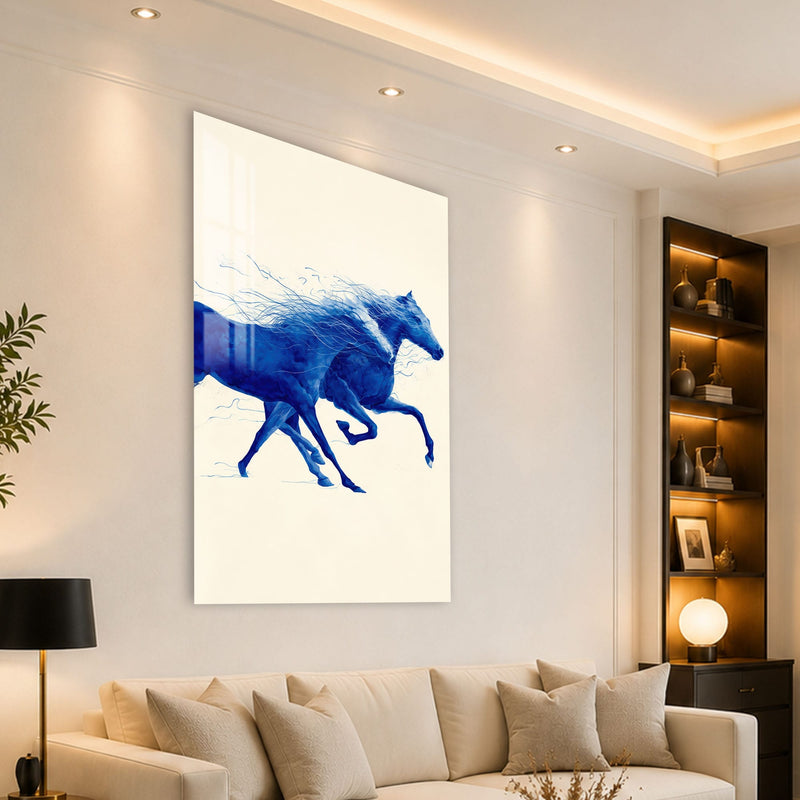 Artronauts Glass Print Blue Horses in Motion Glass Wall Art