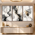 Abstract Ink Flow Triptych with walnut frame