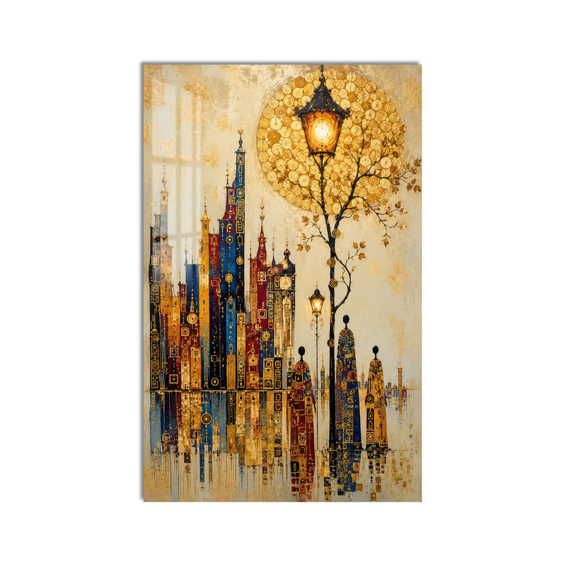 Artronauts Glass Print Golden City Promenade Glass Wall Art