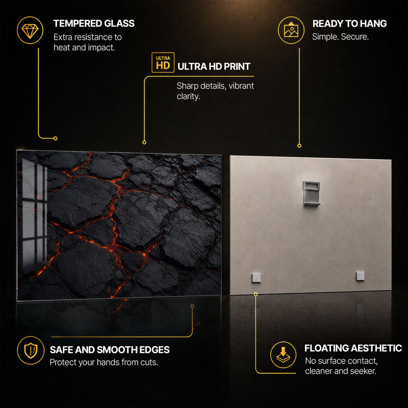 Molten Lava Rock — tempered glass, ultra HD print, ready to hang