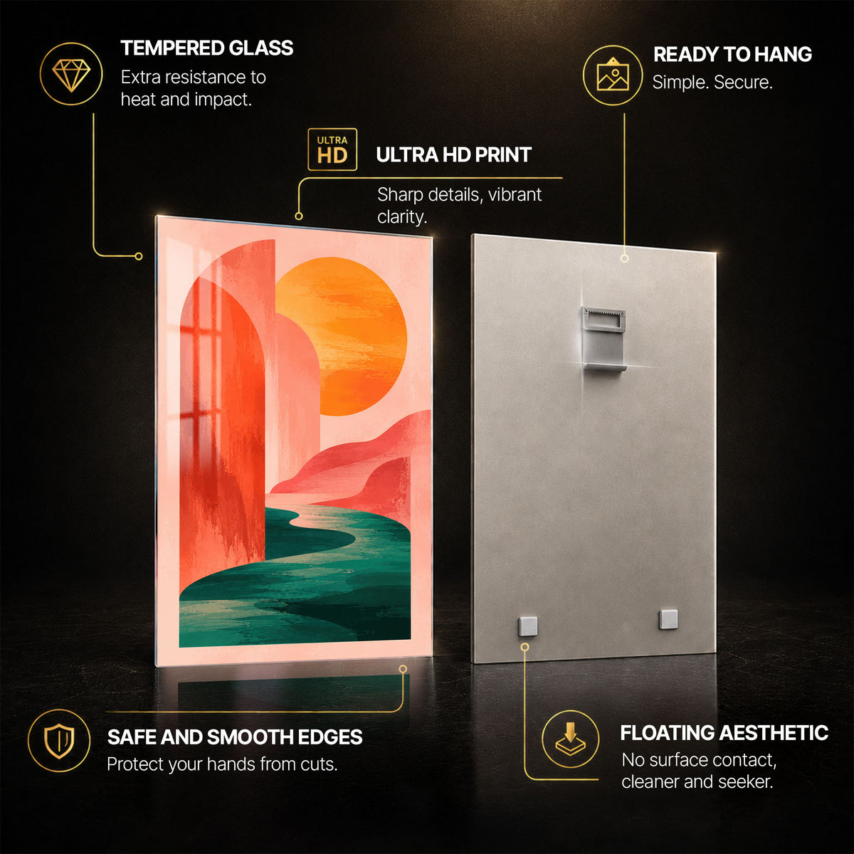 Sunlit Abstract — tempered glass, ultra HD print, ready to hang