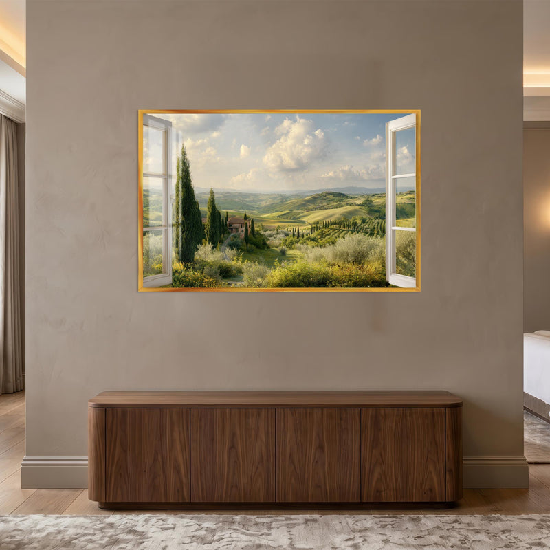 Tuscan Window View with gold frame