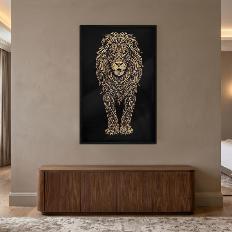 Ornate Golden Lion with black frame