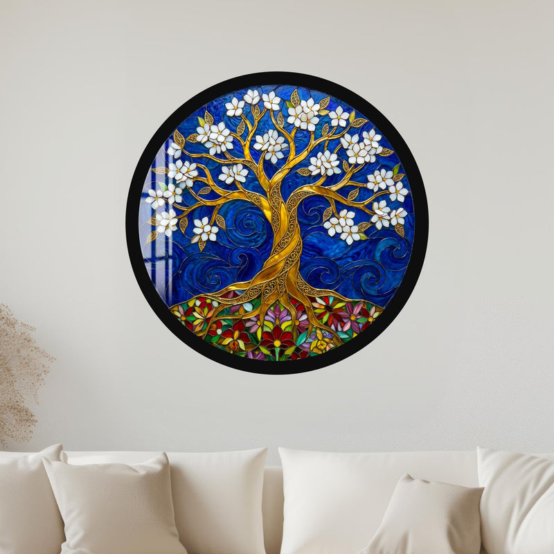 Blossoming Gold Tree On Royal Blue with black frame