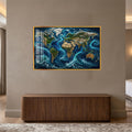 Ocean Currents World Map with gold frame