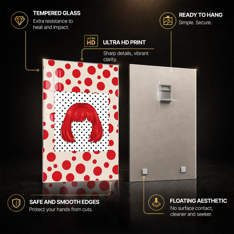 Crimson Bob Pop — tempered glass, ultra HD print, ready to hang