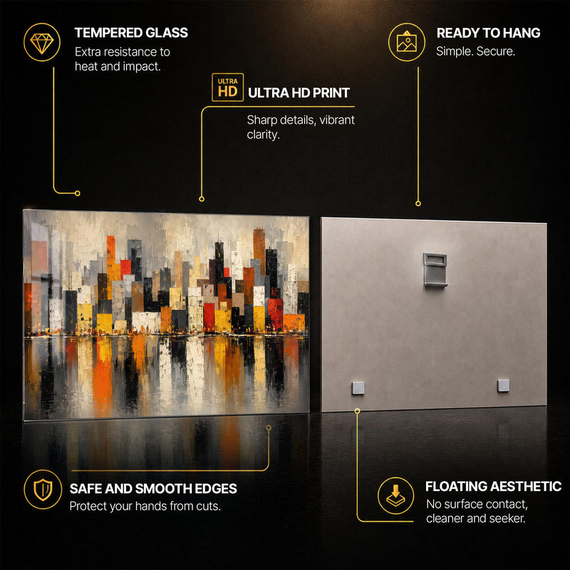 City Reflections — tempered glass, ultra HD print, ready to hang