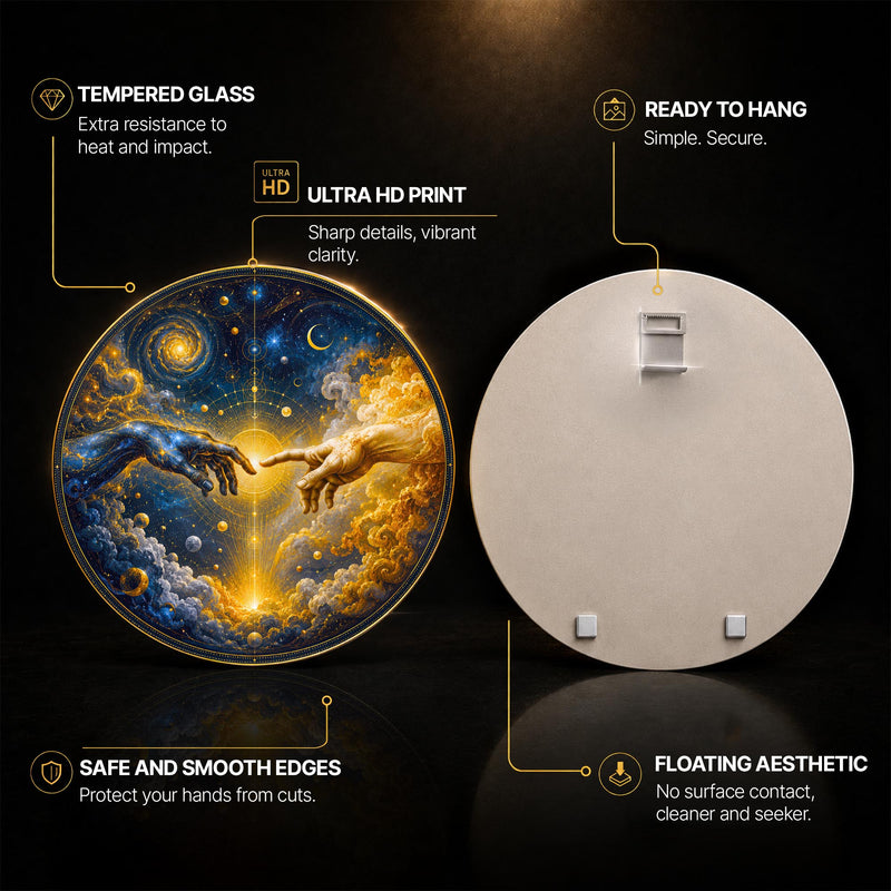 Celestial Divine Touch — tempered glass, ultra HD print, ready to hang