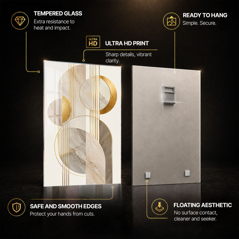Golden Marble Harmony II — tempered glass, ultra HD print, ready to hang