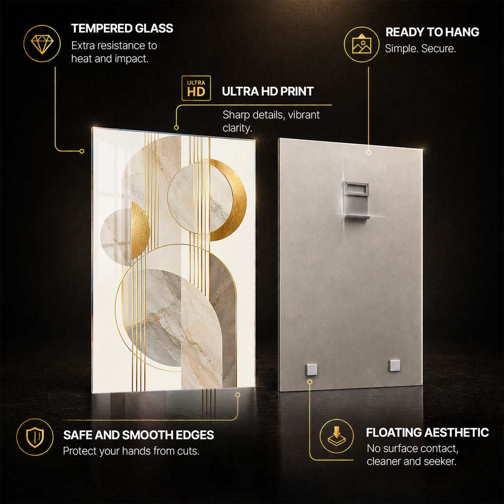 Golden Marble Harmony II — tempered glass, ultra HD print, ready to hang