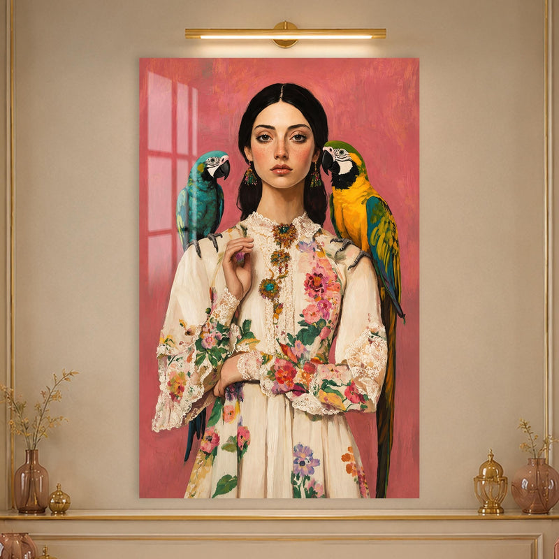 Artronauts Glass Print Parrot Garden Portrait Glass Wall Art