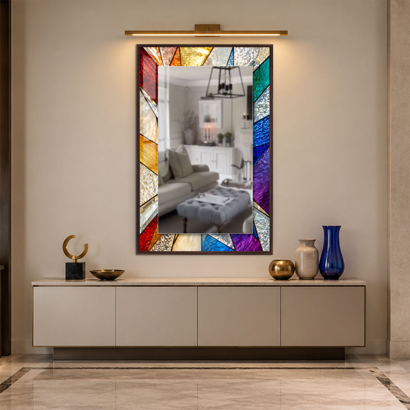 Prismatic Glass Mosaic with walnut frame