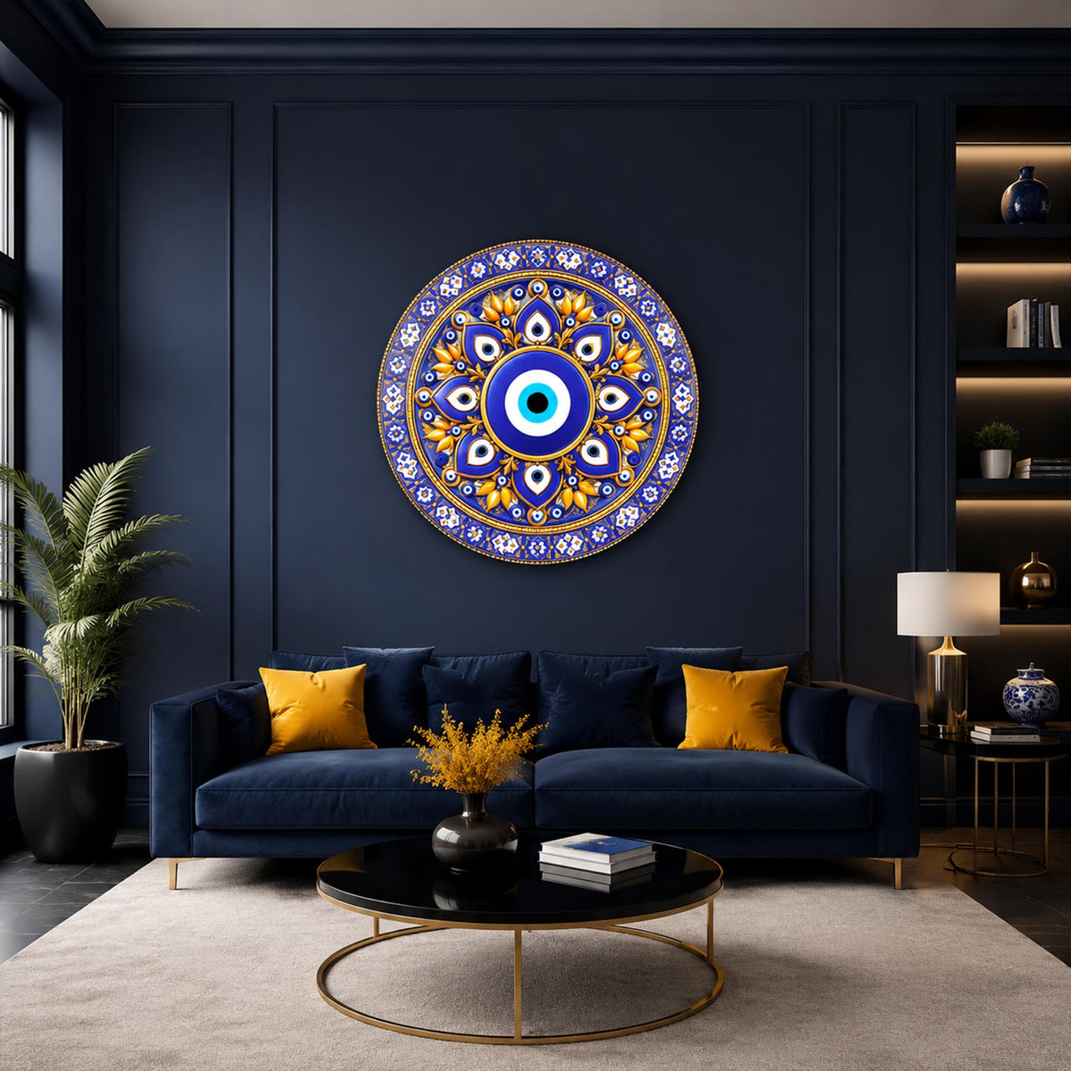 Evil Eye Mandala — tempered glass, ultra HD print, ready to hang