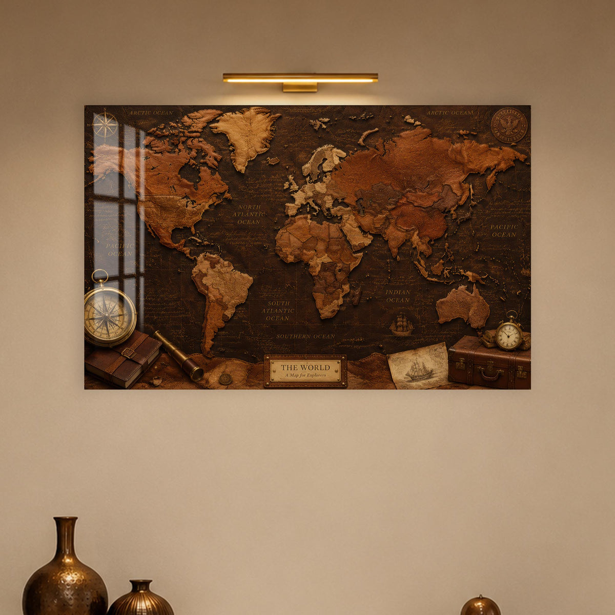 Vintage Explorer World Map lifestyle view