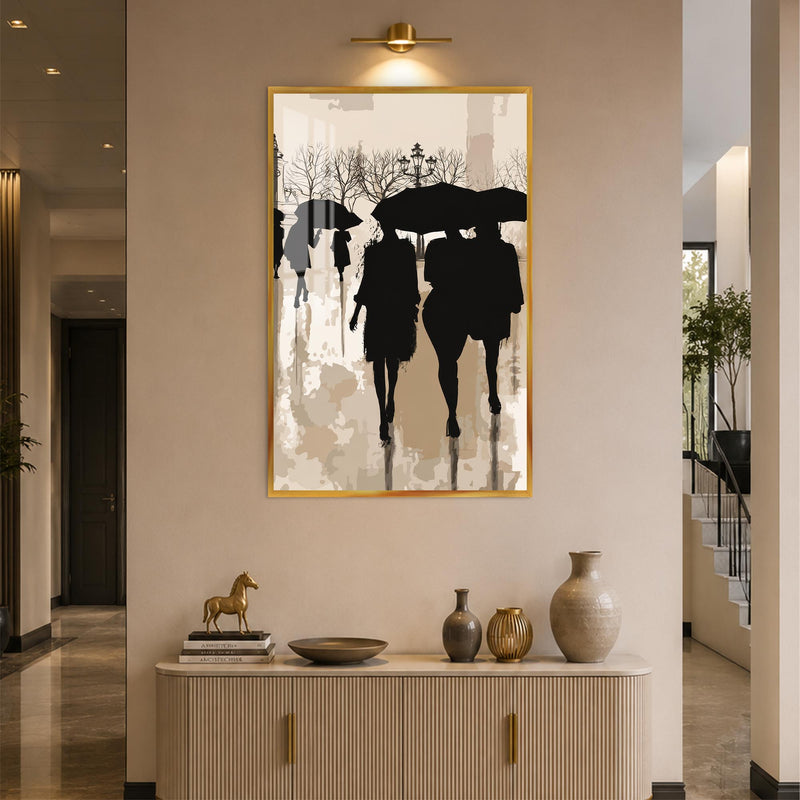 Rainy City Stroll with gold frame