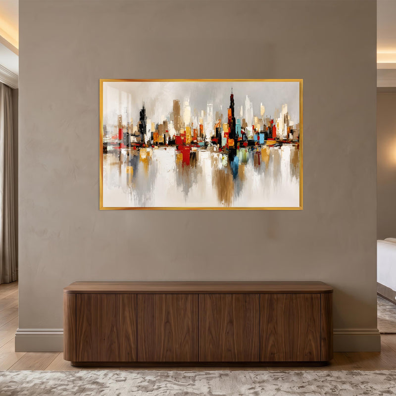 Abstract City Reflections with gold frame