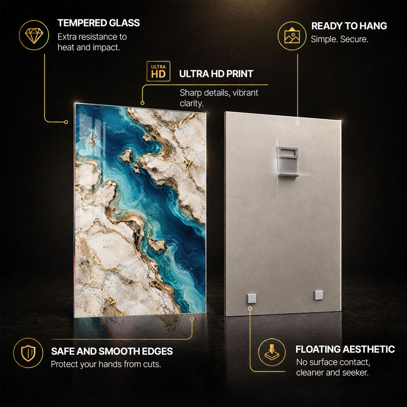 Coastal Marble — tempered glass, ultra HD print, ready to hang