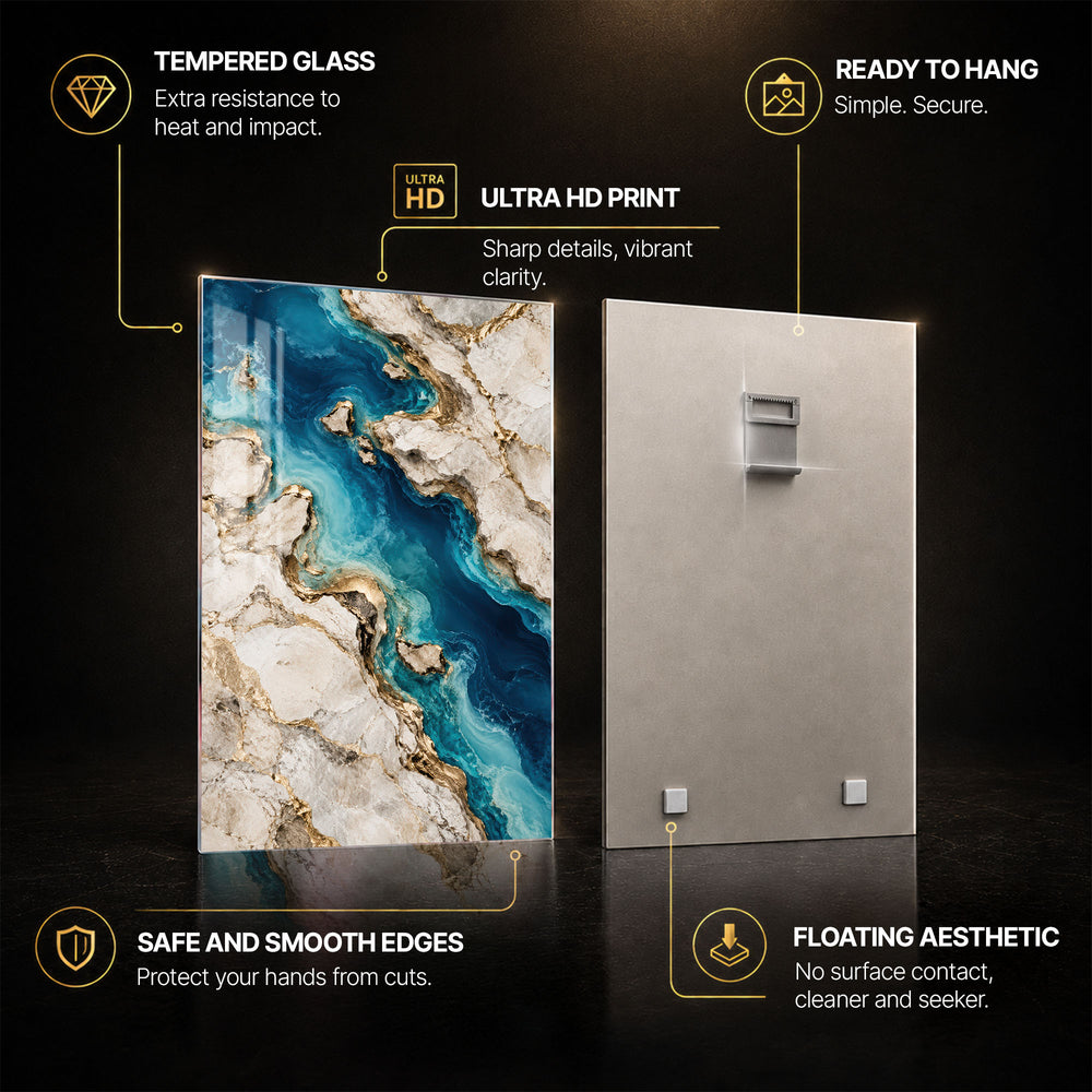 Coastal Marble — tempered glass, ultra HD print, ready to hang