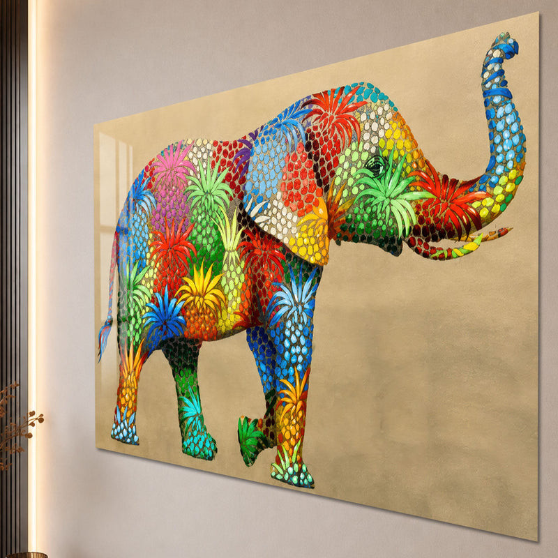 Artronauts Glass Print Floral Mosaic Elephant Glass Wall Art