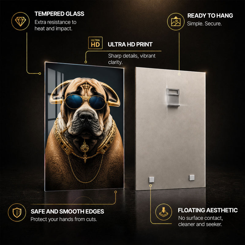 Regal Mastiff — tempered glass, ultra HD print, ready to hang