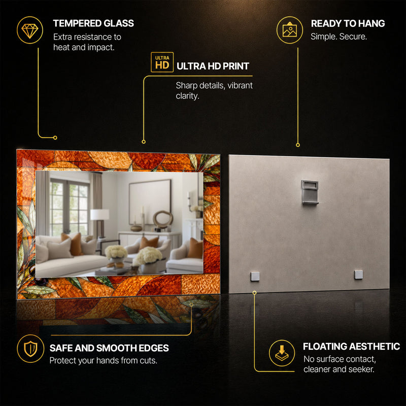 Amber Olive Grove — tempered glass, ultra HD print, ready to hang