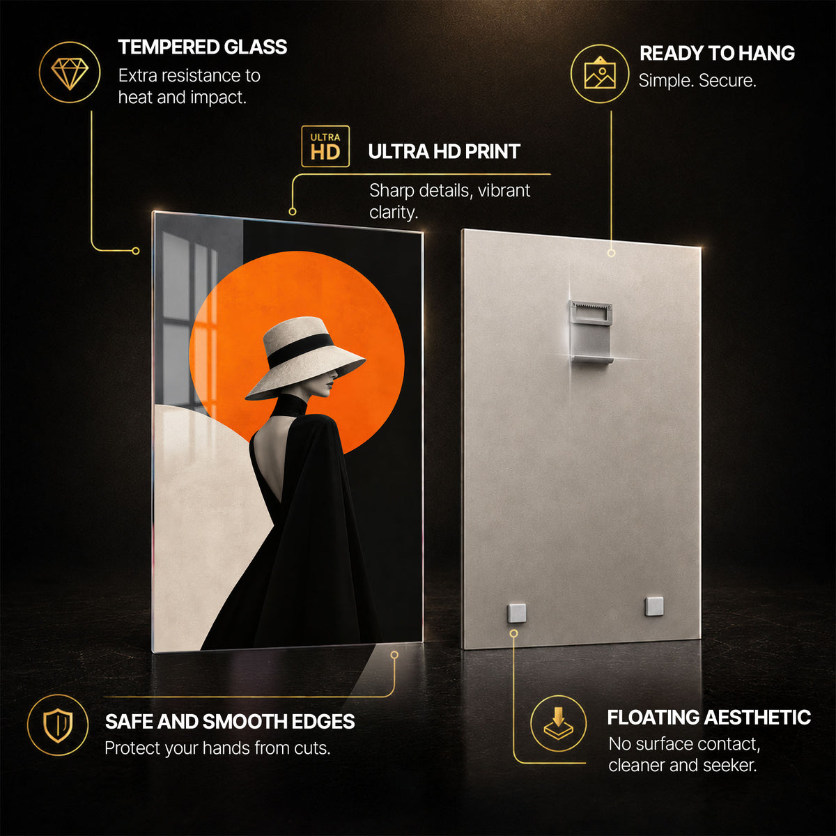 Orange Muse — tempered glass, ultra HD print, ready to hang