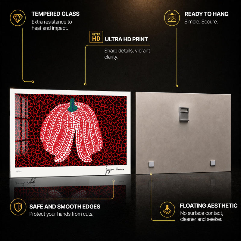 Dotted Red Pumpkin — tempered glass, ultra HD print, ready to hang