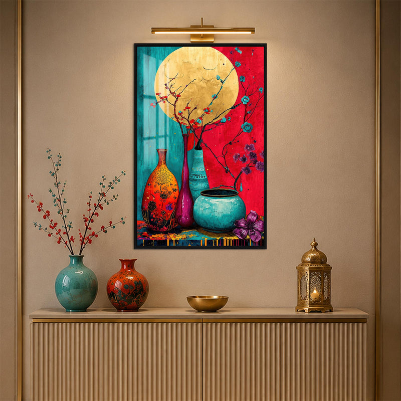 Moonlit Blossom Vases with black frame