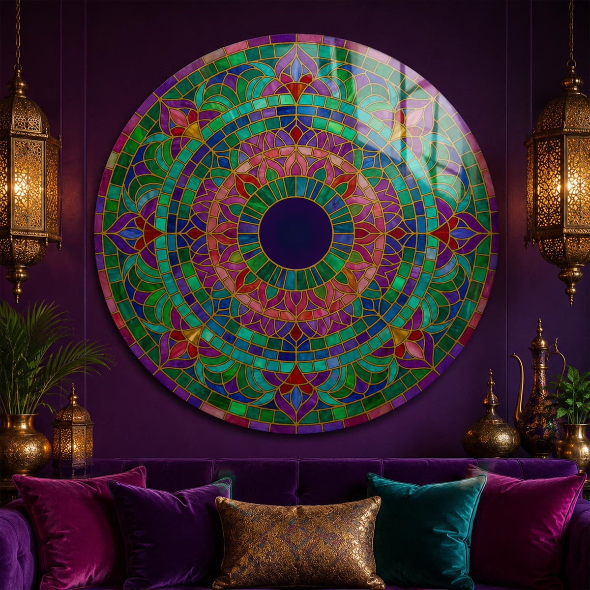 Jewel Garden Mandala — tempered glass, ultra HD print, ready to hang