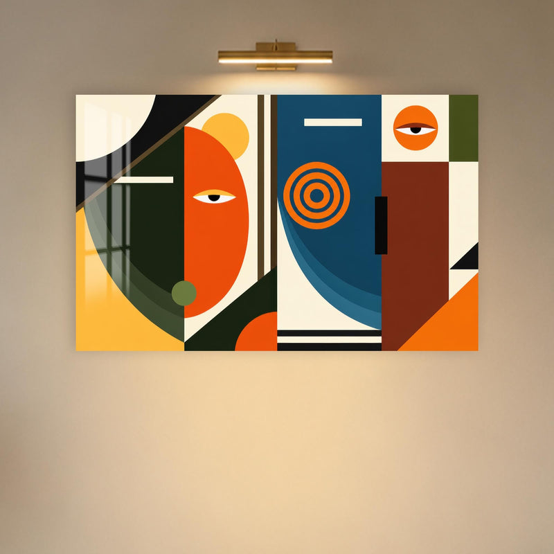 Geometric Faces Panel in a modern room