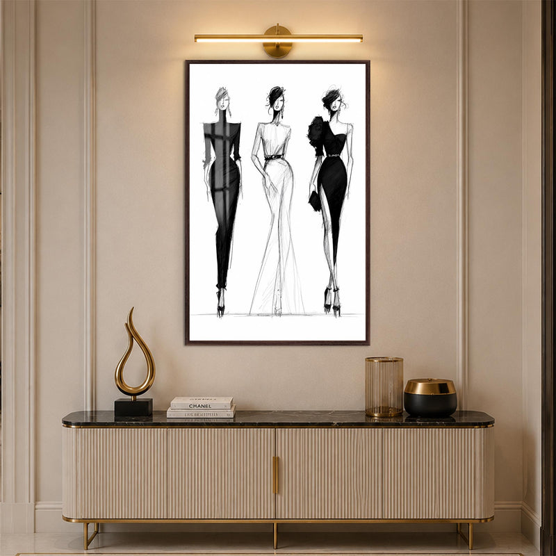 Monochrome Fashion Trio with walnut frame