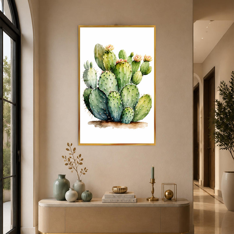 Blooming Prickly Pear with gold frame