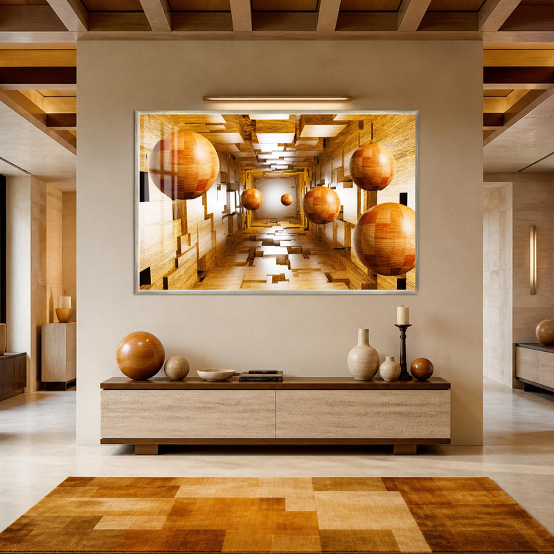 Wooden Sphere Corridor with silver frame