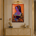Neon Tudor Muse with walnut frame