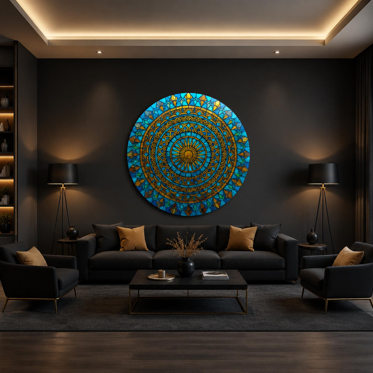 Turquoise Mosaic Mandala V — tempered glass, ultra HD print, ready to hang