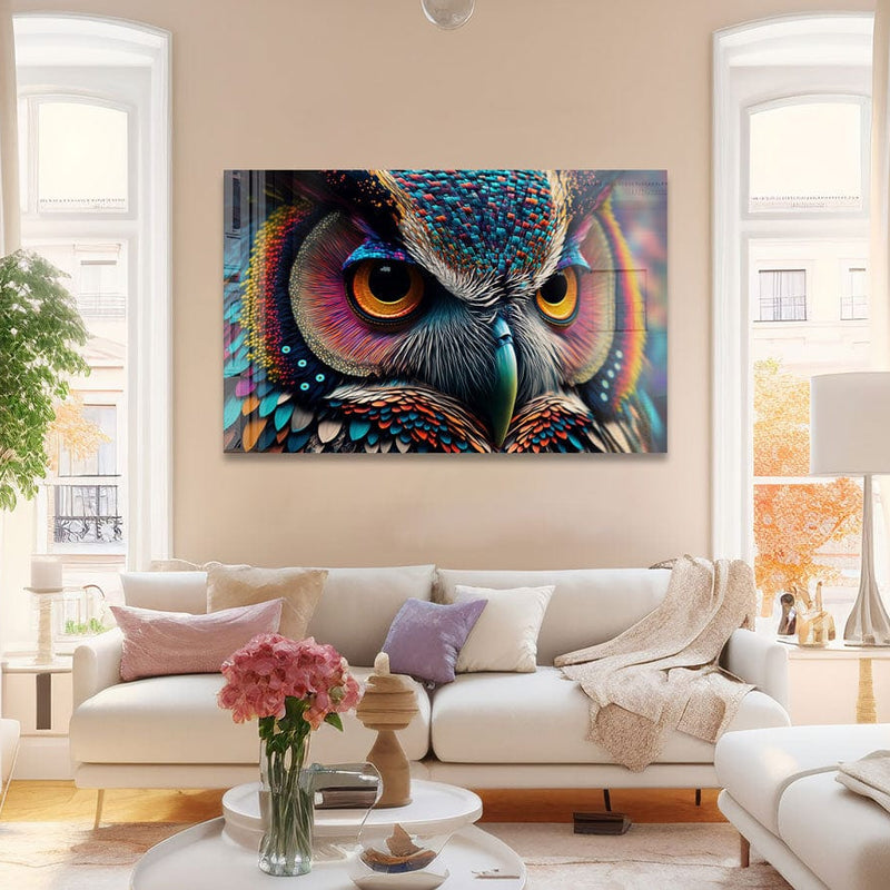 Artronauts Glass Print Colourful Owl